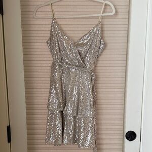 Silver Sequin Wrap Dress